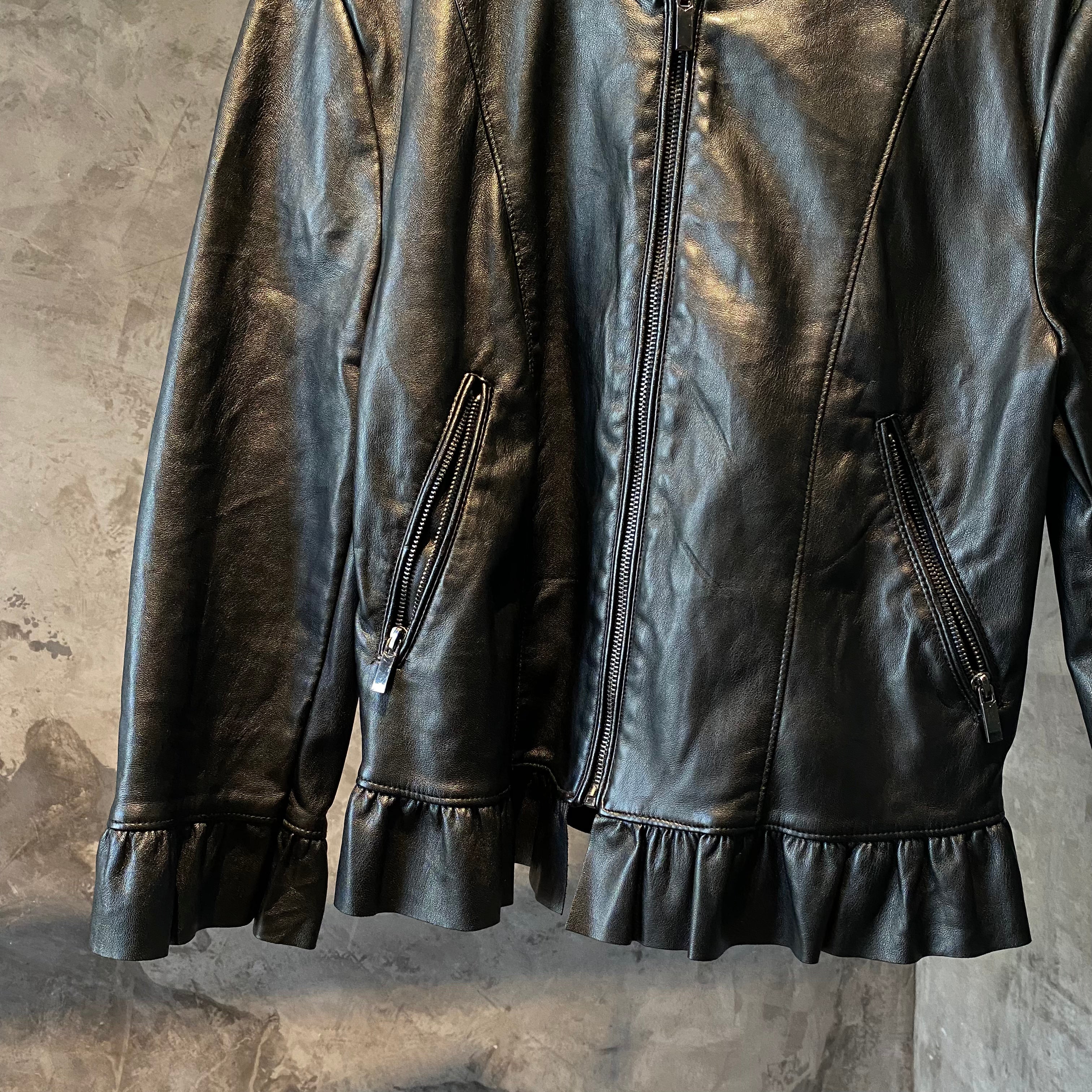 Faux Leather Jacket with Ruffles
