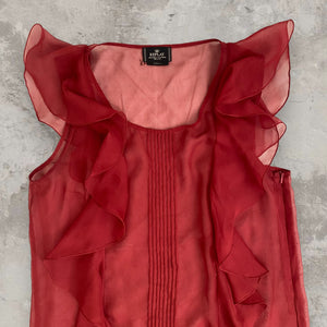 Red Mesh Top with Ruffles