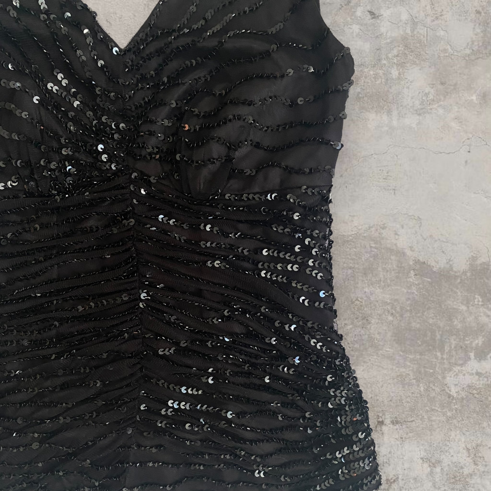 Black Sequin V-Cut Top