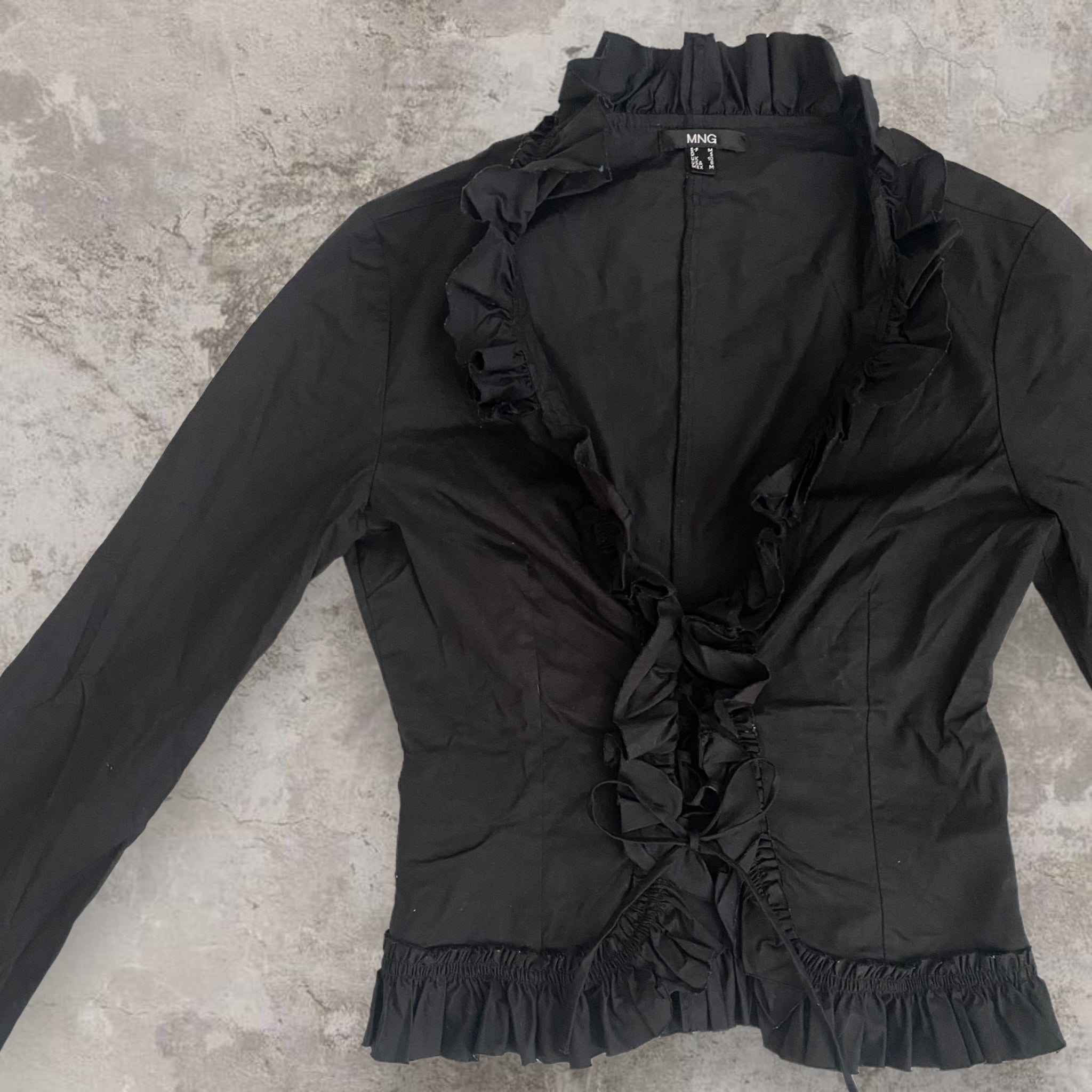 Black Longsleeve Blouse with Ruffles