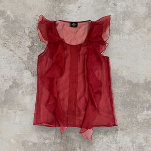 Red Mesh Top with Ruffles
