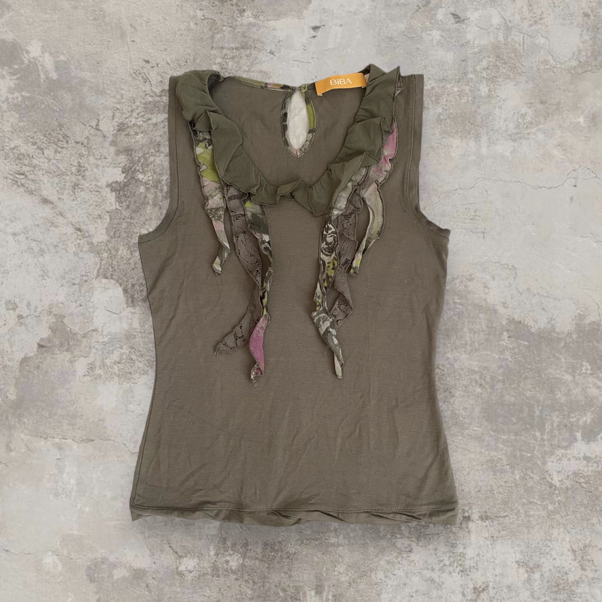 Khaki Top with Ruffle Details